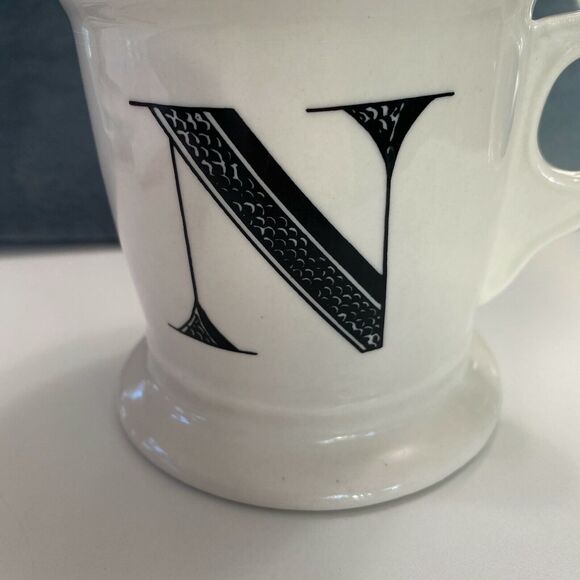 Anthropologie Monogram N Initial Coffee Mug Tea Cup Black Boho Striped - Picture 2 of 7